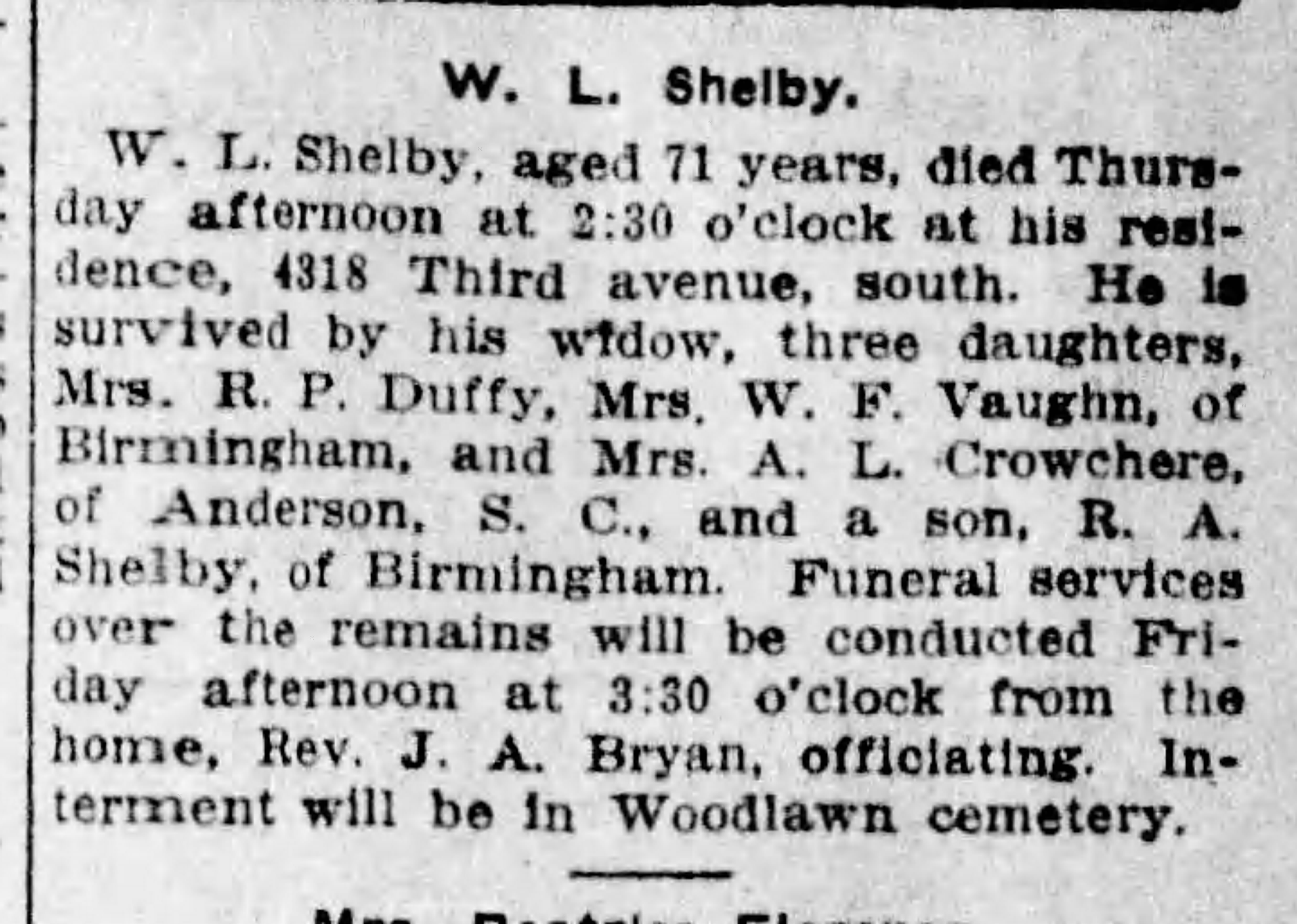 W.L. Shelby obituary